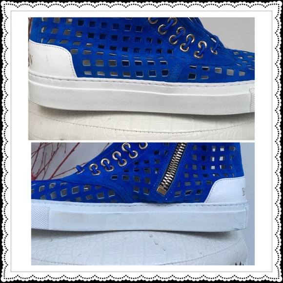 ✨Balmain Blue Suede Perforated High-tops Sneakers✨ - Picture 5 of 8